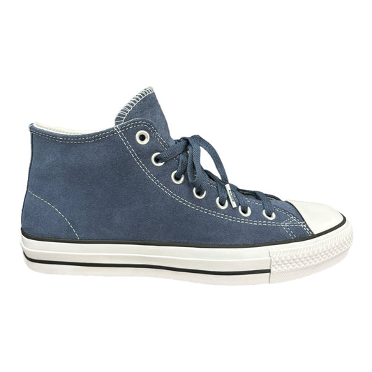 Converse Chuck Tayloe Mid in Blue Dark Suede with White Outsole.