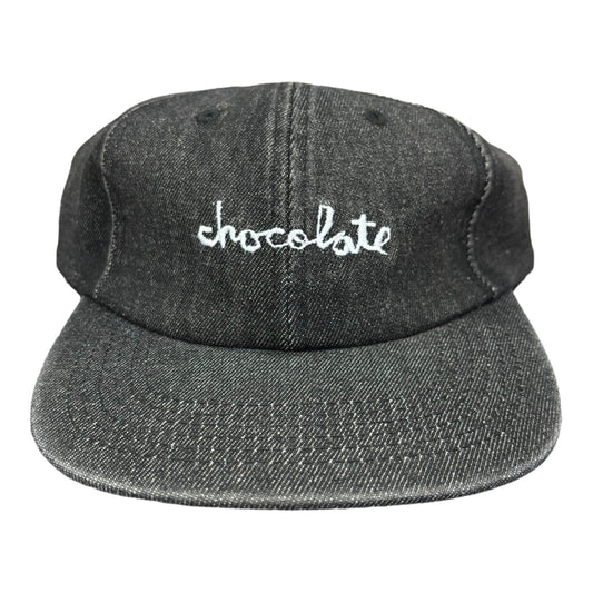 Black denim hat chocolate embroidered on front adjustable strap