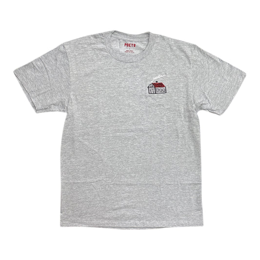 Poets Home Embroidered Tee- Heather Grey