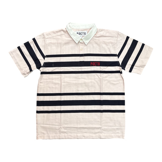 Poets Short Sleeve Embroidered Rugby- Natural/Navy