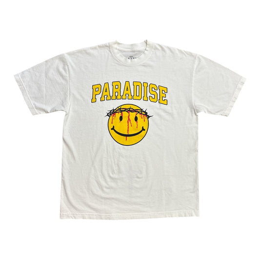 Paradise Smiley Jesus Tee- White FRONT