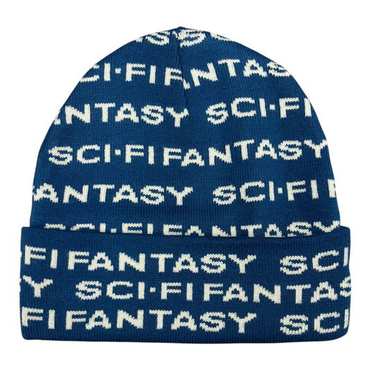 Sci-Fi Fantasy Repeat Logo Beanie Blue Front