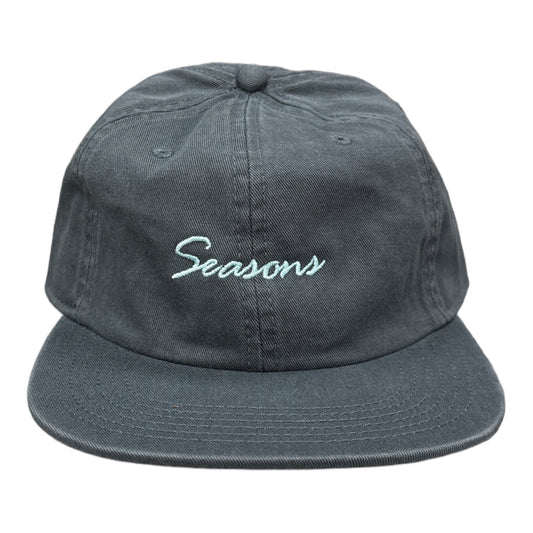 Seasons Script Logo Cotton 6 Panel Hat Slate FRONT