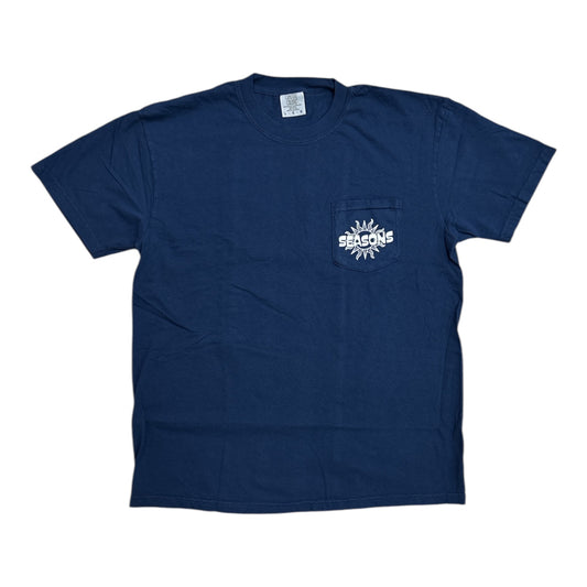 Seasons Sun Logo Pocket Tee- Navy FRONT