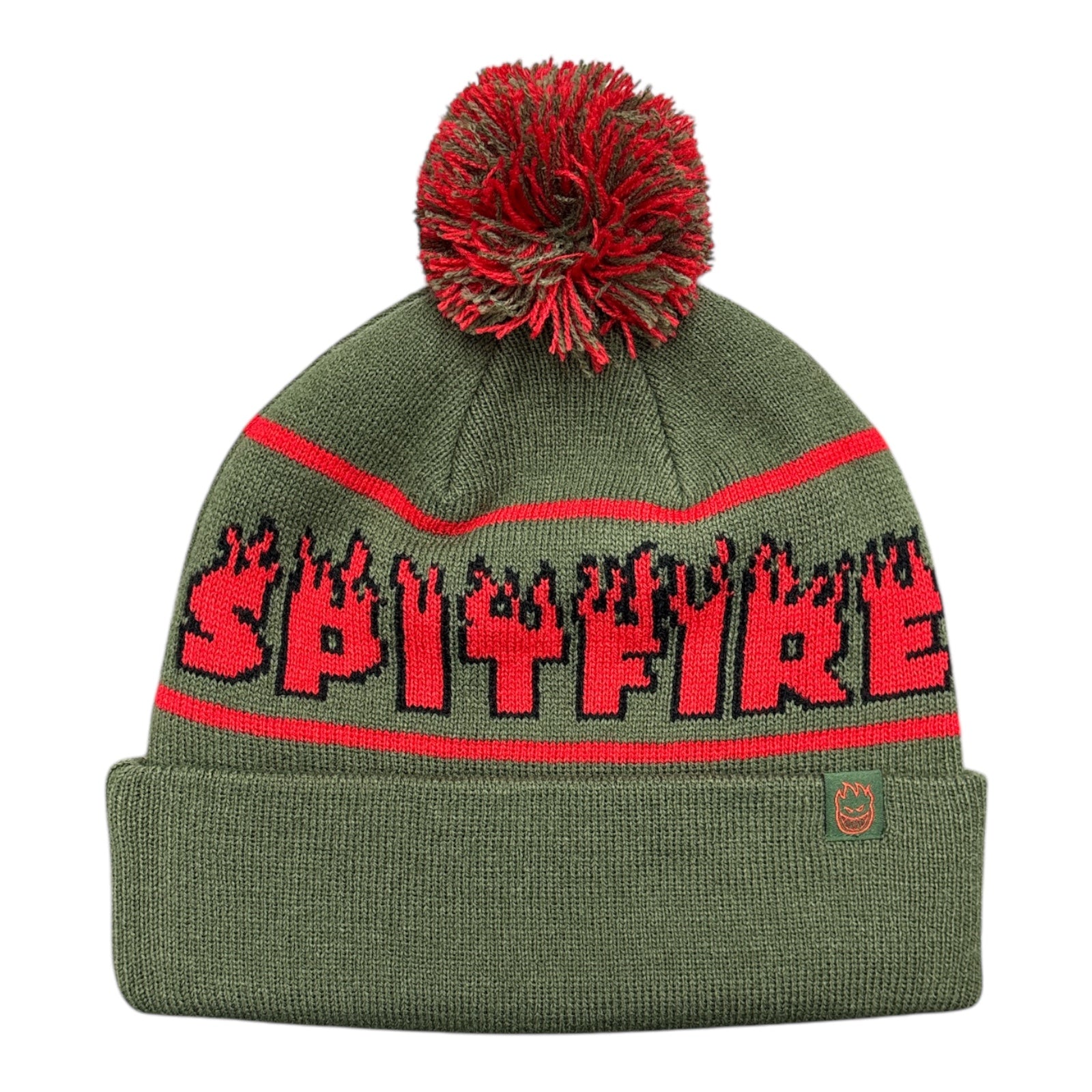 Spitfire Demonseed Pom Beanie Olive FRONT