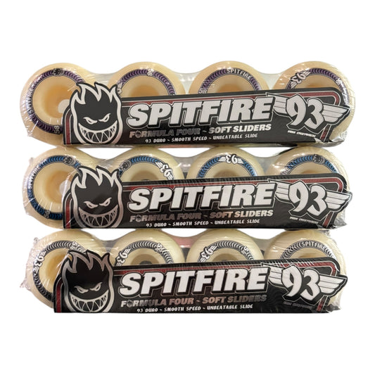 Pack of Spitfire Formula Four soft sliders on a white background