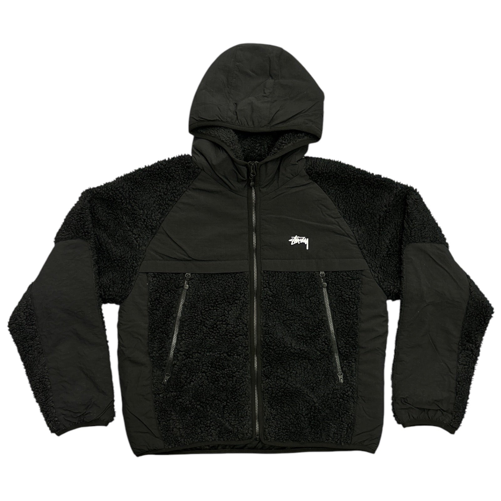 Stussy Sherpa Paneled Hooded Jacket- Black FRONT