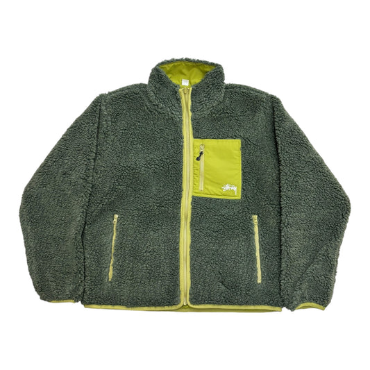 Stussy Sherpa Reversible Jacket- Dark Green FRONT