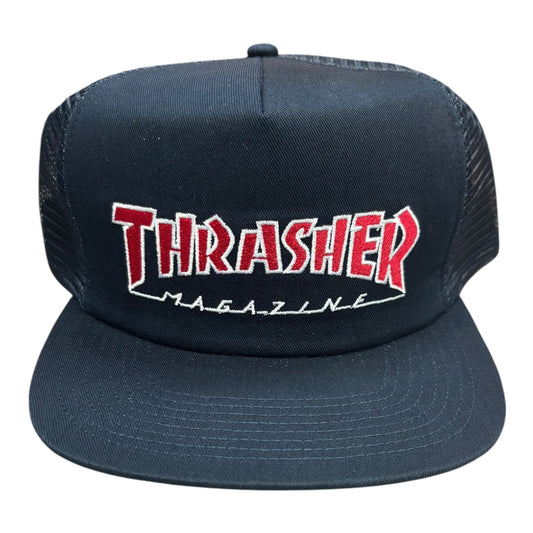 Black cap with red and white 'Thrasher Magazine' logo on a white background